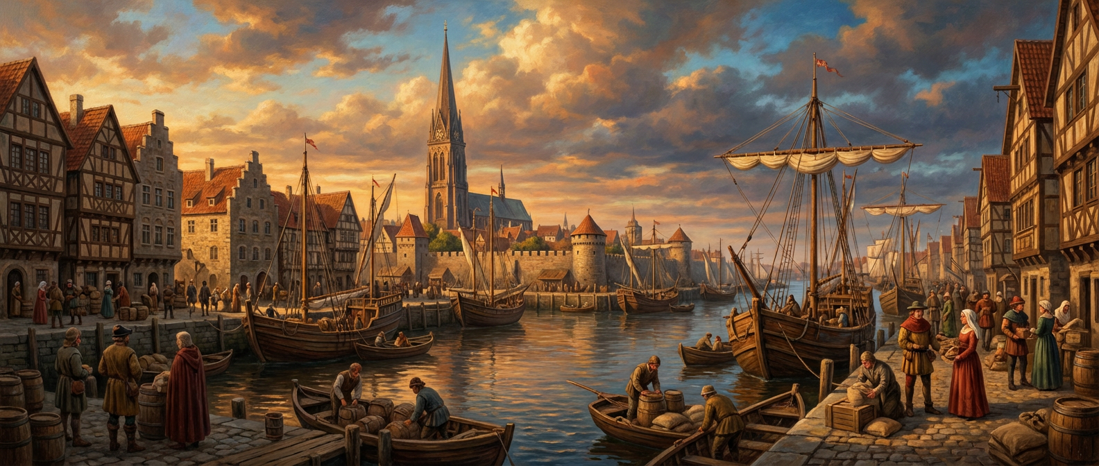 MERCATOR LEGACY - Mittelalterliche Hanse-Stadt am Hafen mit Koggen